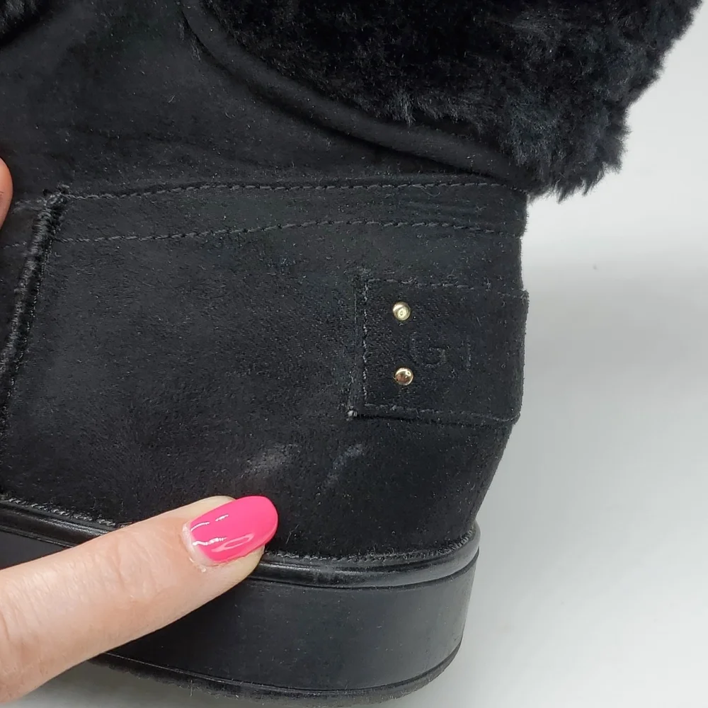 G By Guess Addalyn Black Faux Fur Ankle Strap Ankle Boot